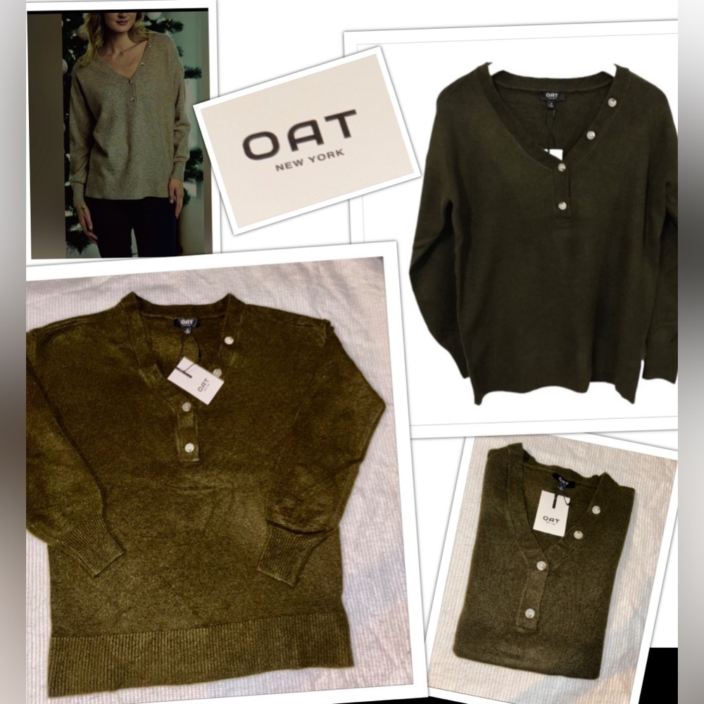 NEW OAT NY Nordi Girl Granola Buttery Soft Olive Acrylic/Wool Henley Sweater SM